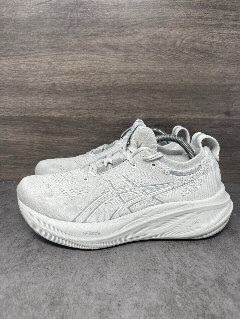 ASICS GEL Nimbus 26 Size 9 Womens White Grey FF Blast PureGEL Running 1012B601